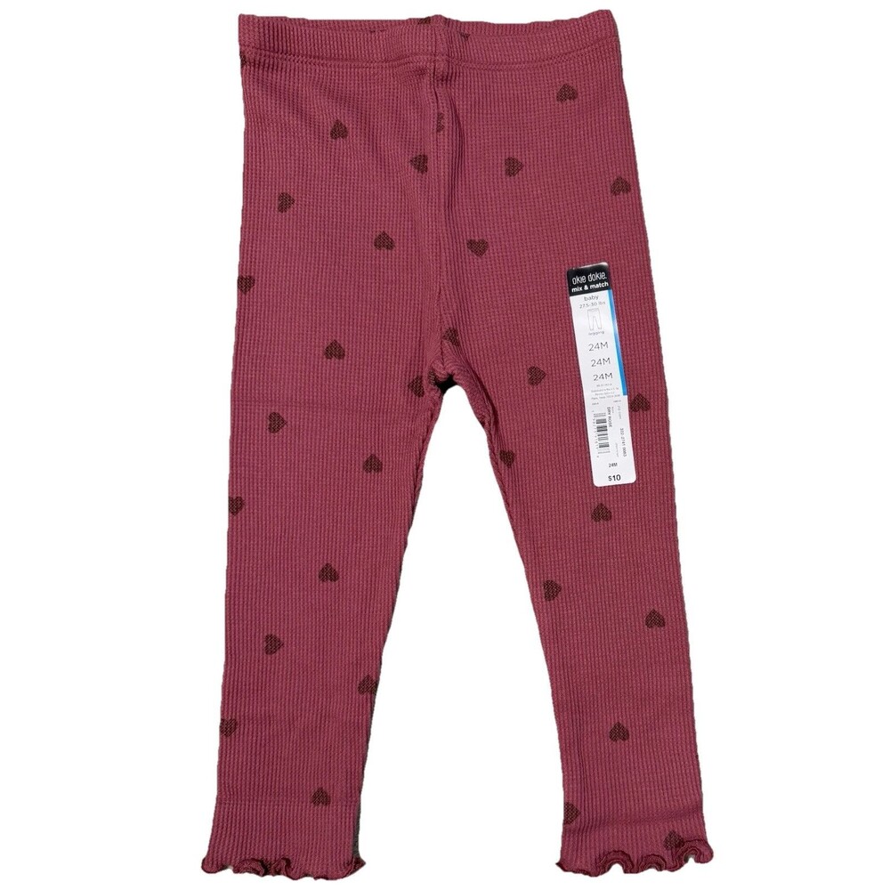 NWT Okie Dokie 2t Girls Pink Heart Maroon Ruffle Waffle Leggings NEW 24M